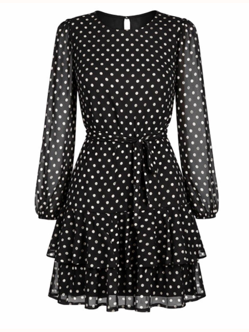 NWT City Studio Black & Metallic Gold Polka Dots Ruffled Fit & Flare Dress Black